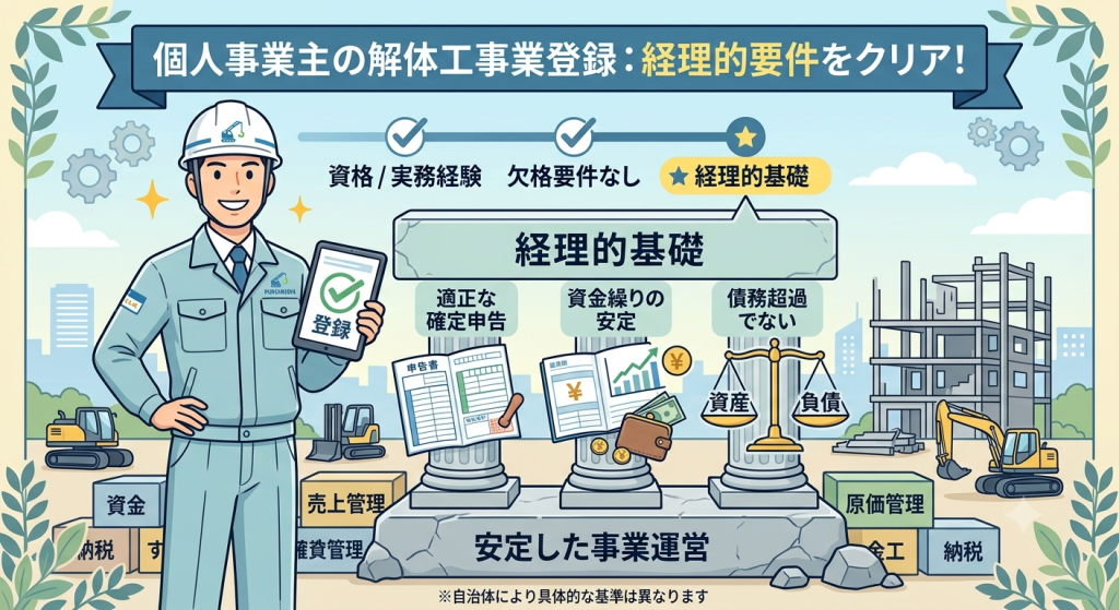 【個人事業主向け】解体工事業登録の進め方！気になる「経理的要件」のクリア方法も徹底解説